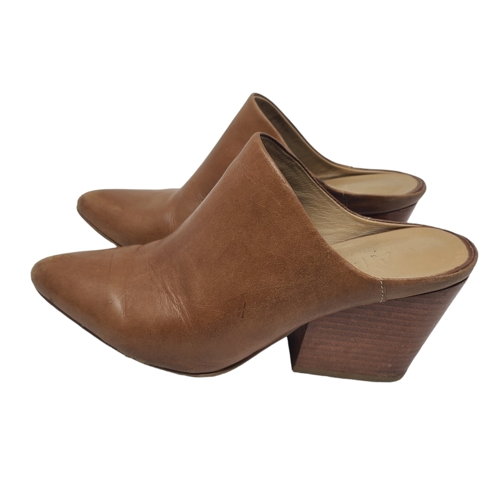 ABLE Global + Local Brown eather Pointed Toe Heeled Mules Sz 6‎
